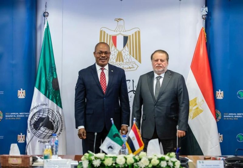 حسن عبد الله محافظ البنك المركزي المصري وفينسنت إنميميالا الأمين العام بنك التنمية الإفريقي