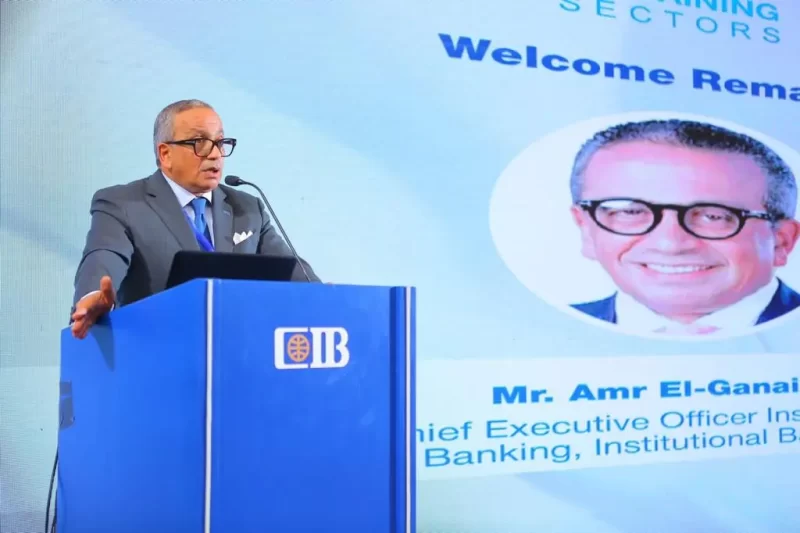 عمرو الجنايني الرئيس التنفيذي للقطاع المؤسسي بCIBخلال كلمته بورشة عمل قادة صناعة النسيج في مصر
