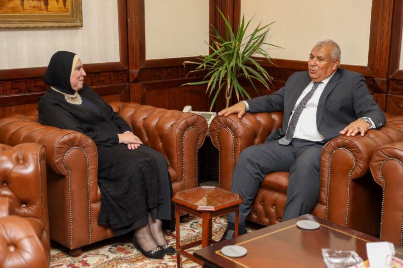 اجتماع نيفين جامع رئيس جهاز تنمية المشروعات مع الدكتور محمد الزملوط محافظ الوادي الجديد