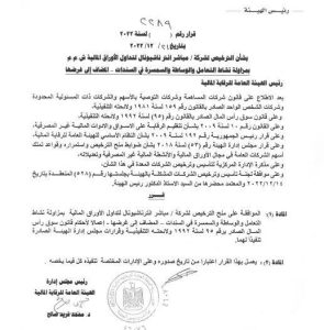 بيان الرقابة بشأن شركة مباشر انترناشيونال